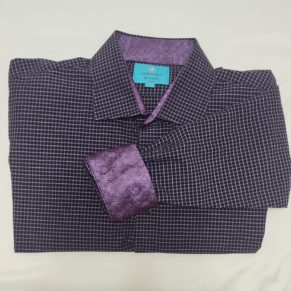 Christian Aujard Paris Purple Checkered Long Sleeve Button Down Men's Size 2XLT - Picture 2 of 15